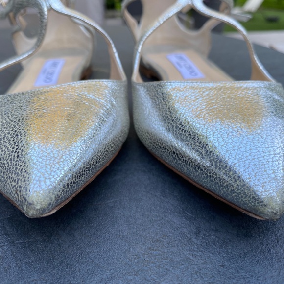 Jimmy Choo Lancer Flat in Silver Glittered Leather - Picture 5 of 8